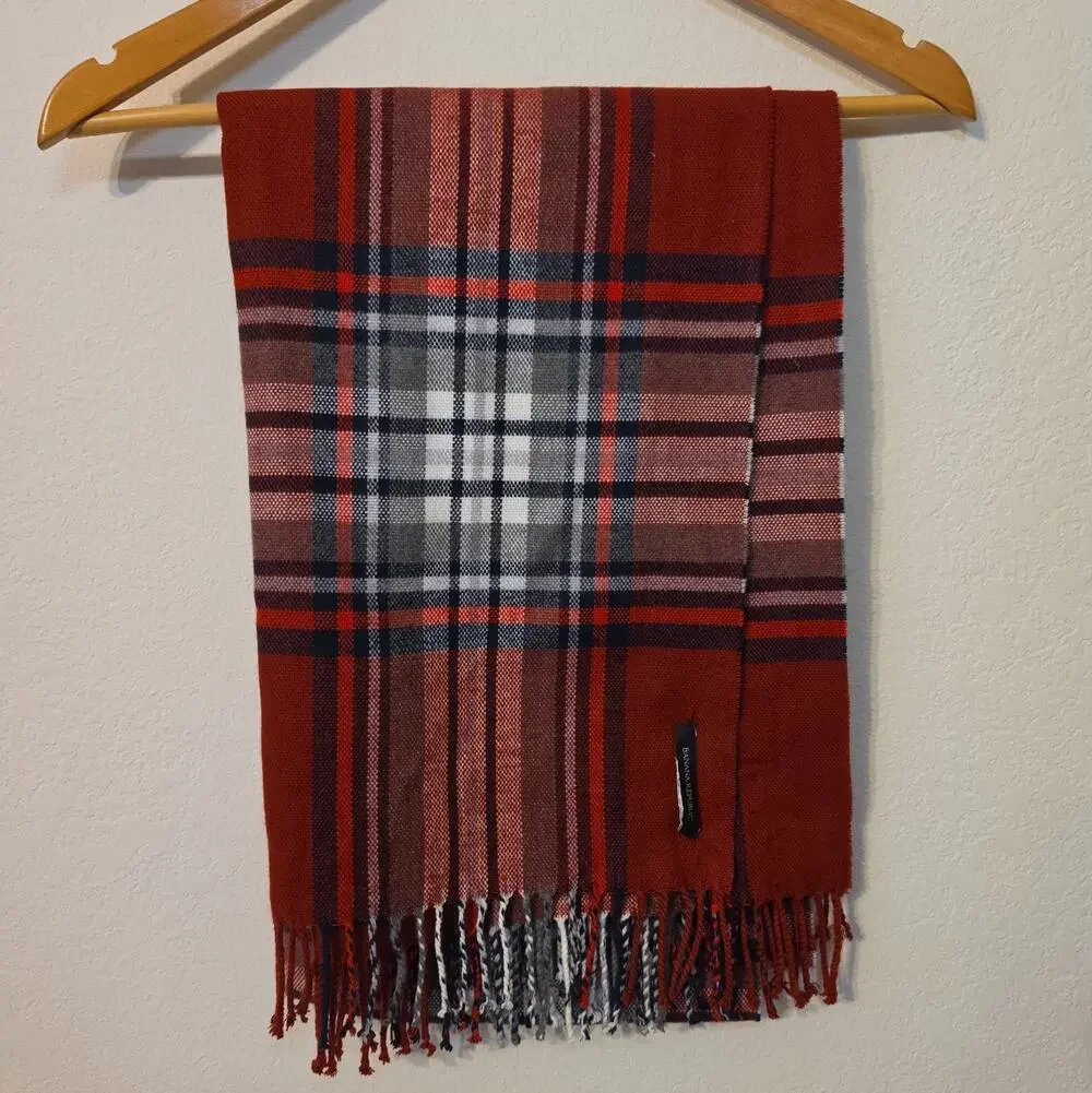 Banana Republic Scarf Red Plaid Fringe Comfort Bohemian Wool Cashmere Tartan